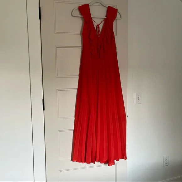 Zara Red Pleated Ruffle Maxi Dress - Picture 8 of 8